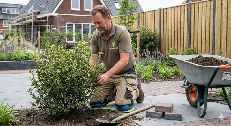 Hovenier werkt in tuin - vergelijk prijzen voor tuinonderhoud